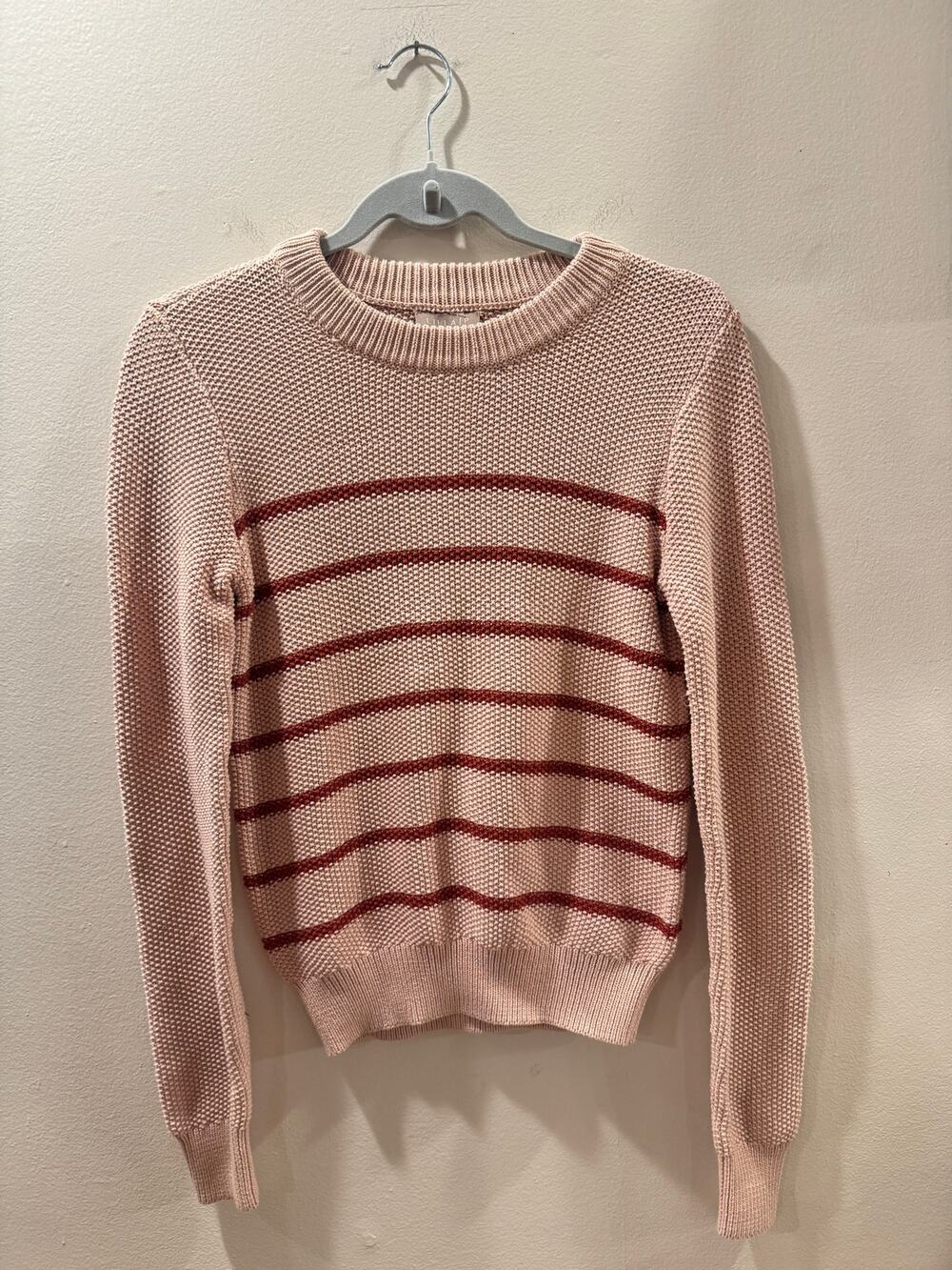 Lilla P. Long Sleeve Striped Crewneck Sweater in Tea Rose/Henna - Size S